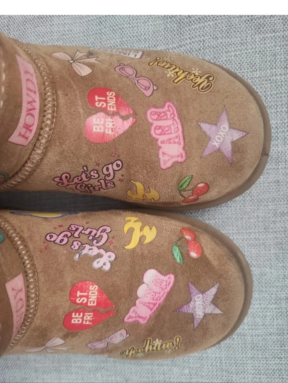 Sz 1 Steve Madden Ugg Boots Rainbow Kids Girls Cherries Fur Ankle Stickers Stara